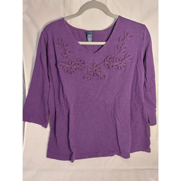 Basic Editions Shirt Plus 1X Purple 3/4 Sleeves V-Neck - Picture 1 of 3
